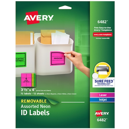 Avery Multipurpose Label, 3 1/2" Label W, 6 Labels per Sheet 6482