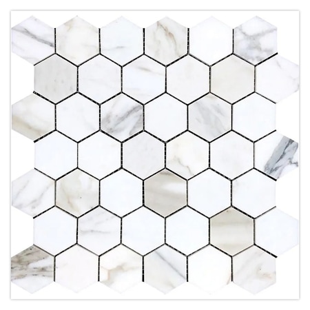 Apollo Tile 12x12 Polished White Gray Marble Mosaic Hexagon Wall and Floor Tile 4.83 sq ft/case, 5PK APLTSC88G23PA