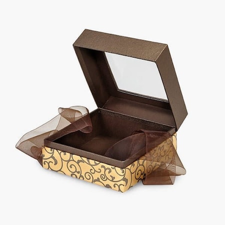 Nashville Wraps Elegant Chocolate Scroll Window Box, Medium 5.75x5.75x3, 18PK BFB4ECS