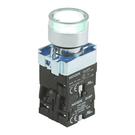 Noark Illuminated push-button - Momentary - Round Flat - w/guard - White - 1NO - 24Vac/dc LED EX9PBW3161D