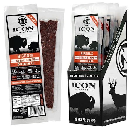 Icon Meats Bison Jerky Steak, Strip, Original, 2 oz 74037