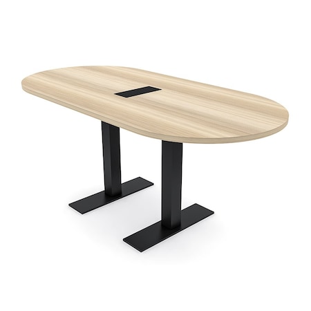 Skutchi Designs 6ft Racetrack Conference Table With Power | Harmony Series | 6 Person Meeting Room Table HAR-RAC-36X72-T.BK-K525-EBLK
