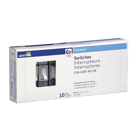 Leviton 15 amps Single Pole Toggle AC Quiet Switch White, 10PK 01451-2WM