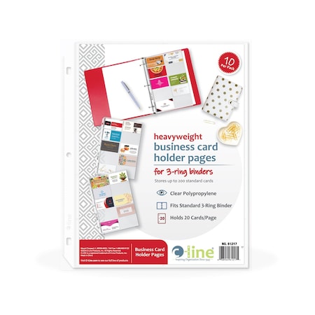 C-Line Products 8-1/8" x 11-1/4" Poly Business Card Holder Pages for Ring Binders, 10/PK, 5PK/BX, 10BX/CT 61217-BX