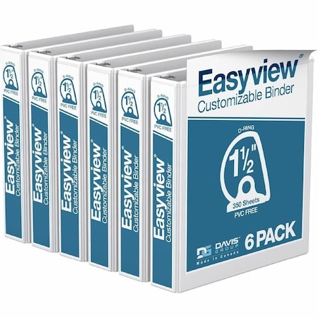 Davis Group Easyview Premium, Angle D Ring, Customizable, View Binder, (White, 1.5"), PK6 8402-00-06
