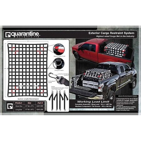 Quarantine Restraints Cargo Net, 400 lb/in, Polyester, Black QAB-LBN