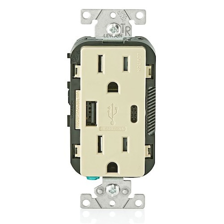 Leviton USBReceptacle, 15A, 1/2hp, Ivory, Thrmplstc T5633-I