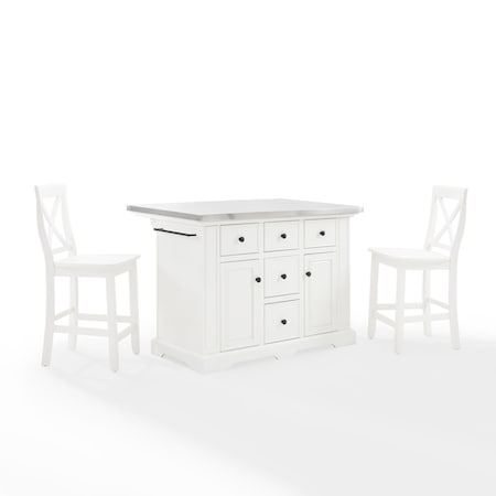 Crosley Julia Stainless Steel Top Island W/X-Back Stools KF30064WH-WH