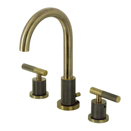 Kingston Brass Widespread Bathroom Faucet with Knurled Handle and Brass Pop-Up, Antique Brass FSC892KNLAB