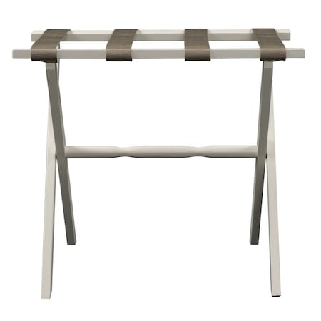 Homeroots Hotel Ivory Finish Wood Folding Luggage Rack With Tan Straps 383080