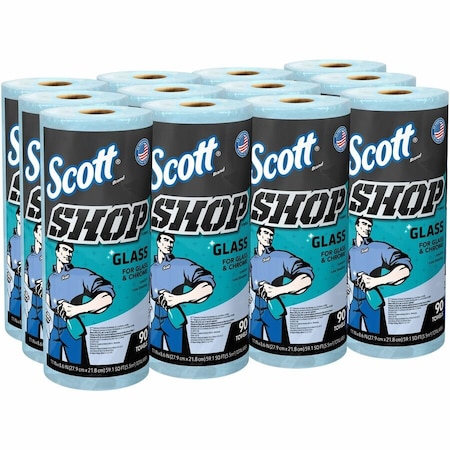 Scott Shop Towels Glass, Blue Shop Towels for Glass and Mirrors, 90 Towels/Roll, 12 PK 32896