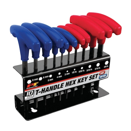 Performance Tool 10 pc. SAE/Metric T-Handle Hex Key Set, High Visibility, Comfort Grip, Tray W80277