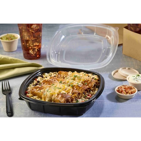 Sabert 9 x 9 x 2.5 Hinged Square Container Black Base w/ Clear Lid 50.7 oz 1000744