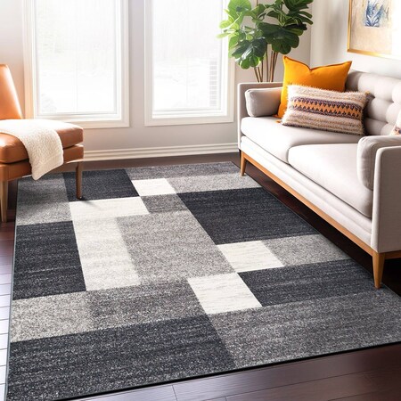 World Rug Gallery Contemporary Modern Geometric Boxes Design Non-Slip Area Rug 10 ft x 14 ft Gray 506GRAY10X14