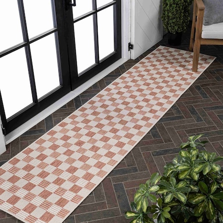 Jonathan Y Aimee Traditional Cottage Checkerboard Salmon/Cream 2 ft. x 8 ft. Indoor/Outdoor Runner Rug TSN204A-28
