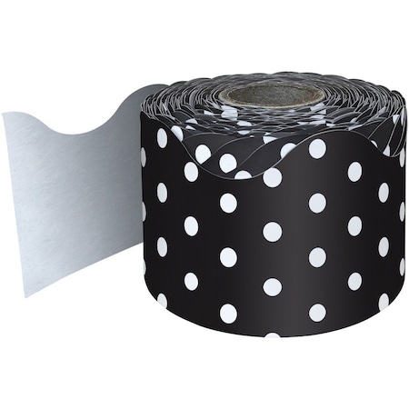 Carson Dellosa Black with White Polka Dots Rolled Scalloped Border, 65 Feet Per Roll, 3PK 108474