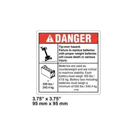 Genie REPLACEMENT DECAL DANGER TIP-OVER BATTERY 31787GT