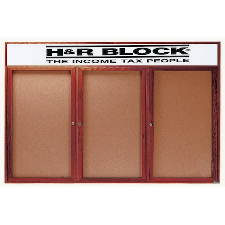 Aarco Enclosed Bulletin Board Customizable Header and Cherry Stained Red Oak Frame, 48''Hx96''W CBC4896-3RH