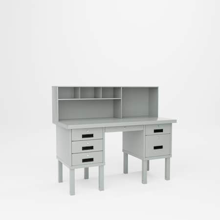 Pucel Filing Cabinet Desk, 60 in W x 28 in D x 52 in H, Double Pedestal with Six Drawers, Putty SD-2860