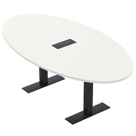 Skutchi Designs 7ft Conference Table With Power Unit | 4 Person Modular Oval Meeting Table | Harmony Series HAR-OVL-48X84-T.BK-W960-EBLK