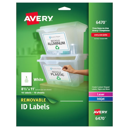 Avery White Removable Multipurpose Label, PK10 6470