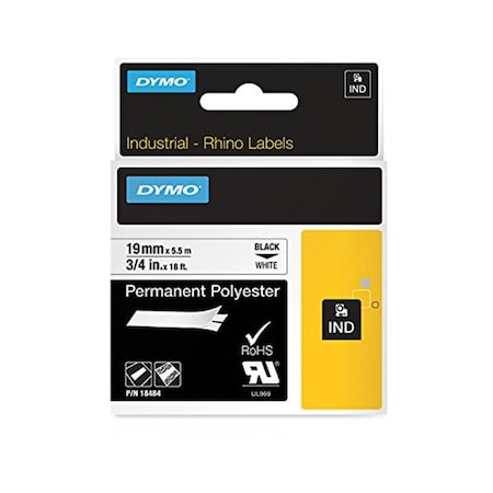 Dymo 0.75 in. Permanent Polyester Black on White 784-18484