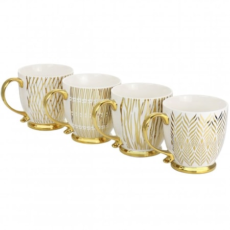 Gibson Home Gold Finch 4 Piece 16.7oz Electroplated Fine Ceramic Mug Set in Gold 131001.01