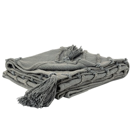 Homeroots 50" X 60" Gray Cotton Woven Geometric Throw Blanket with Tassels 518850