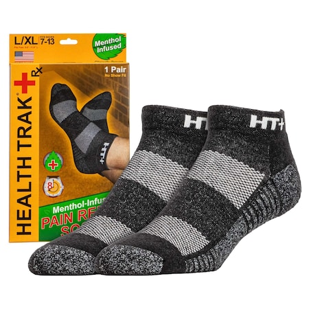 Railroad Sock Menthol-Infused Pain Relief Socks, L/XL, Health Trak +Rx HTP501Q-LXLBK