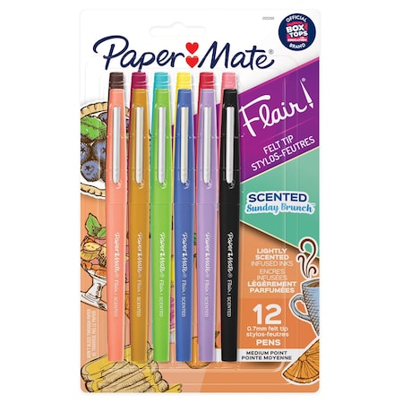 Paper Mate Flair, Scented Felt Tip Pens, Assorted Sunday Brunch Scents & Colors, 0.7mm, 12PK 2125359