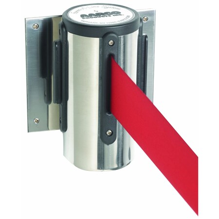 Aarco Form-A-Line System, Wall Mounted Retractable Belt w/ a Chrome Casing, 7' Red Belt WM-7CRD