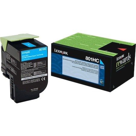 Lexmark 801HC High Yield Cyan Toner Cartridge 3K YLD 80C1HC0