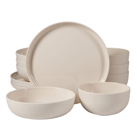 Gibson Home Candy Skies 12 Piece Wheat Straw Melamine Dinnerware Set in Taupe 750123499M
