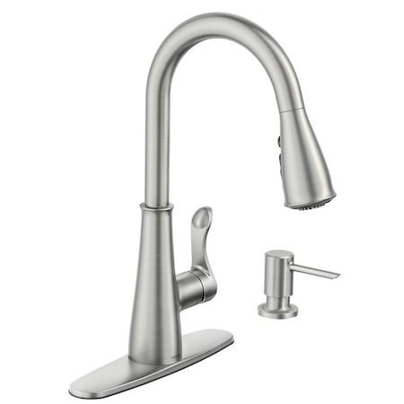 Moen Hadley Series PullDown Kitchen Faucet, 15 gpm, 1Faucet Handle, 1Faucet Hole, Metal, Stainless 87245SRS