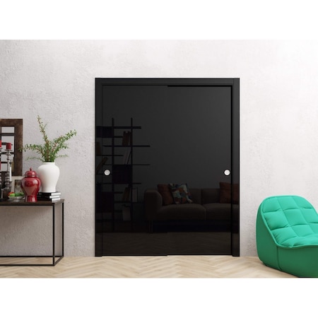 Sartodoors Sliding Closet Bypass Doors 36 x 96 inches, Planum 0010 Gloss Black, Rails Hardware Set, Wood Solid PLANUM0010DBD-GLB-3696