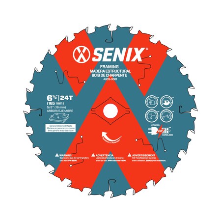 Senix 6-1/2 Inch Circular Saw Framing Blade, 24-Tooth, Wood Cutting Blade,  AUCS-0001