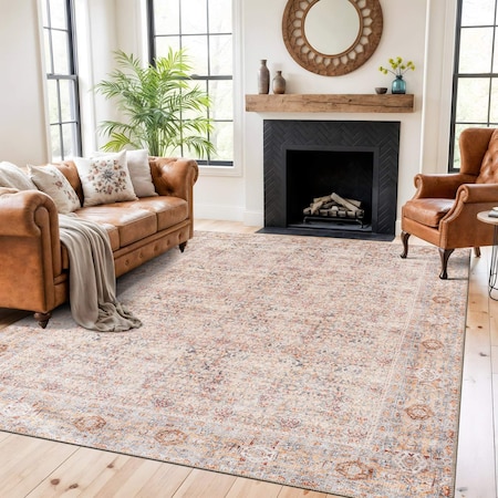 World Rug Gallery Terracotta Floral Washable Rug - Allover Pattern, Flat Pile 7 ft 7 in x 9 ft 6 in WR175MULTI8X10