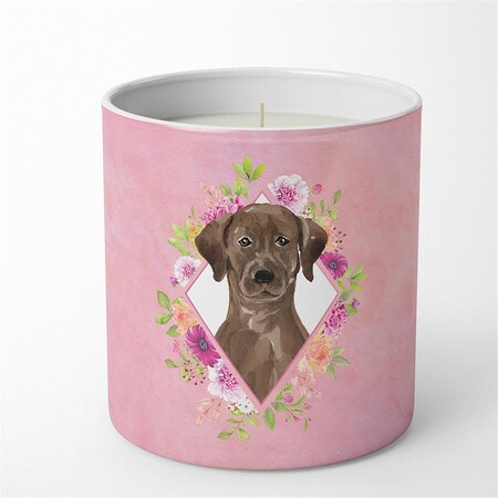 Carolines Treasures 10 oz Chocolate Labrador Pink Flowers Decorative Soy Candle CK4251CDL