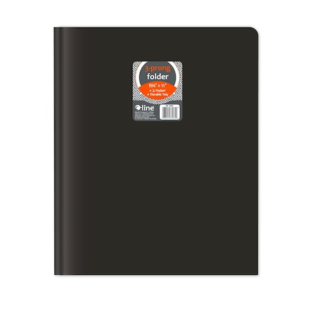C-Line Products 8-1/2" x 11" Black Two-Pocket Heavyweight Poly Portfolio Folder with Prongs, 25EA/BX, 6BX/CT 33961-BX