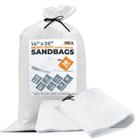 Jrex Safety Woven White HD Polypropylene Sandbags - 14 x 26 in, 100 lb Capacity, 10PK SBW-JR-HVY-1426-10PK