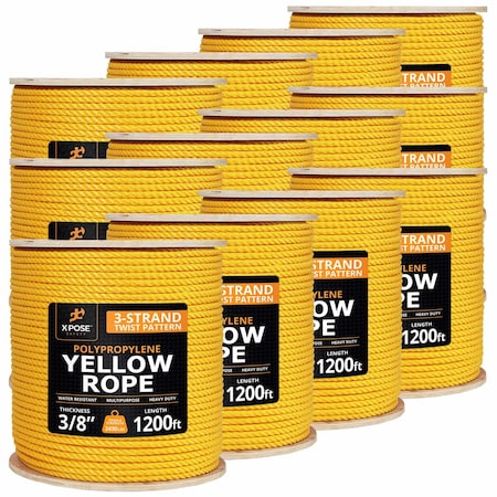 Xpose Safety 3/8in x 1200 ft Twisted Polypropylene Rope, Yellow, 12PK YPR38-1200-12-X