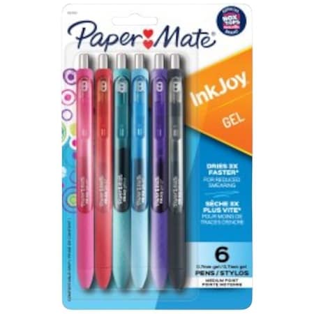 Paper Mate Pen, Retractable, 0.7 mm, Ball Point, Assorted Ink, Gel-Based Ink, Rubberized Grip 1959309