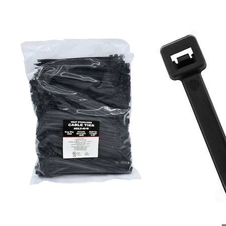 Cable Ties Unlimited Heat Stabilized Cable Tie, 5.5 in L, 40 lb Strength, 1.1 in Max Bundle Dia, UV-Res, Blk, 1000PK HS5.5-40-M