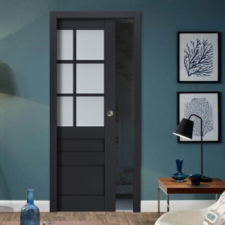 Sartodoors Slab Barn Door Panel Frosted Glass 24x80 Solid Core Modern Interior VEREGIO7339S-ANT-24