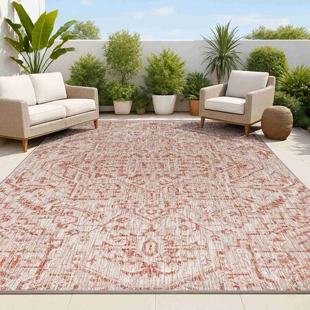 Jonathan Y Estrella Bohemian Medallion Textured Weave Red/Taupe 5 ft. x 8 ft. Indoor/Outdoor Area Rug SMB105A-5