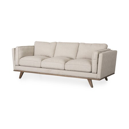 Homeroots 90" Cream Fabric Sofa With Brown Legs 607068