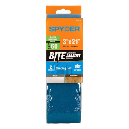 Spyder 3-Inch x 21-Inch 60 Grit Zirconia Tape Joint Sanding Belt, 2PK 500015