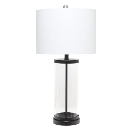 Homeroots 28" Black Glass And Metal Table Lamp With White Drum Shade 642995