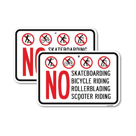 Signmission No Skateboarding No Bicycle Riding No Rollerbladin, 12'' X 18'' 2 Signs, Heavy Gauge Aluminum, 2PK A-1218-2PACK-24958