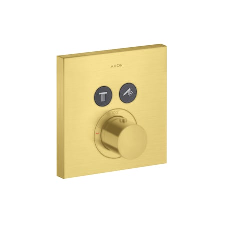 Axor ShowerSelect Thermostatic Trim Square for 2 Functions in Brushed Gold Optic 36715251
